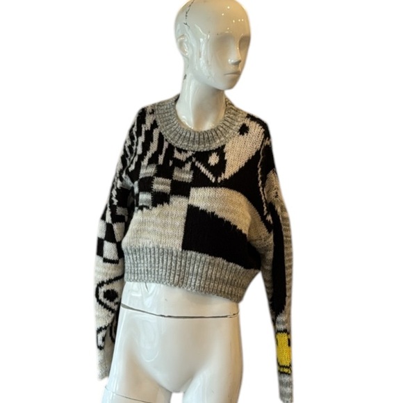 Urban Outfitters Lennon Jacquard Cropped  Black & White Crewneck Sweater Size XS - Picture 8 of 16